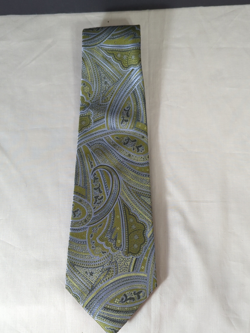 Tasso Elba Olive Green and Gray Paisley Silk Tie